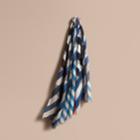 Burberry Burberry Check And Stripe Modal Cashmere Silk Scarf, Blue