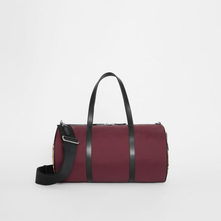 Burberry Burberry Medium Nylon And Vintage Check Barrel Bag, Red