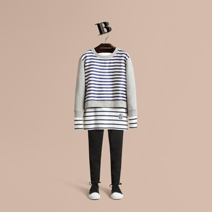 Burberry Burberry Striped Cotton Silk Panel Sweatshirt, Size: 10y, Grey