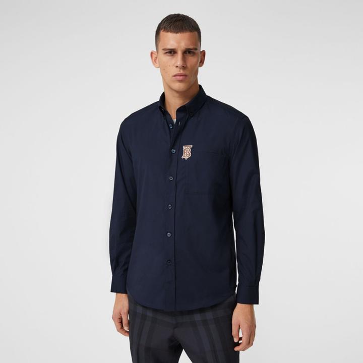 Burberry Burberry Monogrom Motif Stretch Cotton Poplin Shirt, Blue