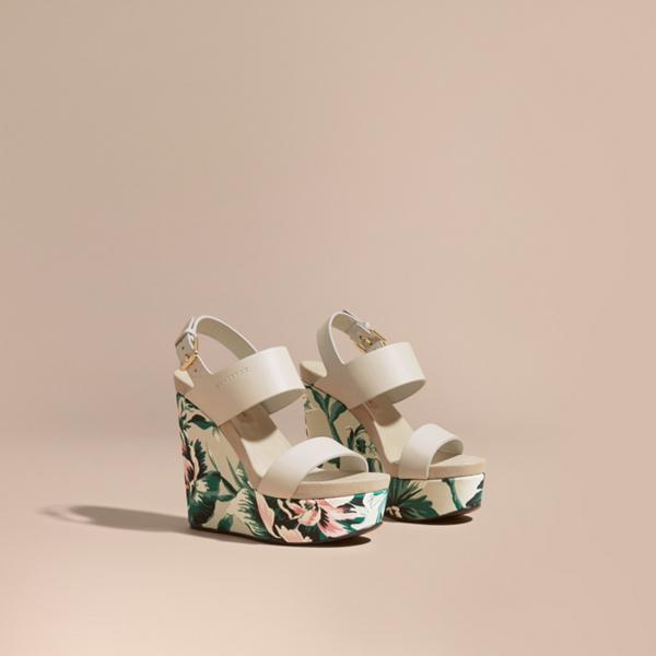 Burberry Peony Rose Print Leather Platform Wedges
