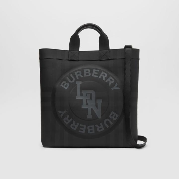 Burberry Burberry Logo Graphic London Check Tote, Black