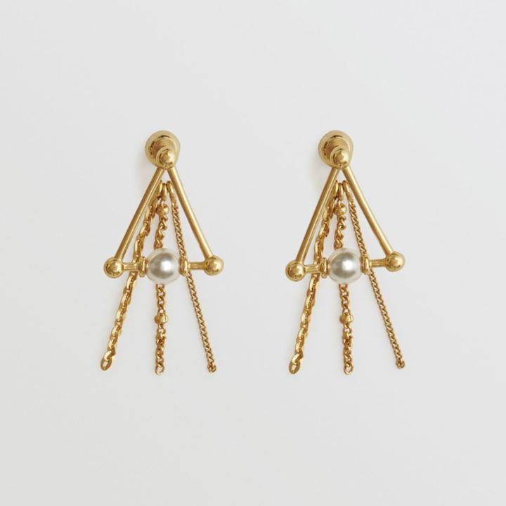 Burberry Burberry Faux Pearl And Triangle Gold-plated Drop Earrings, Yellow
