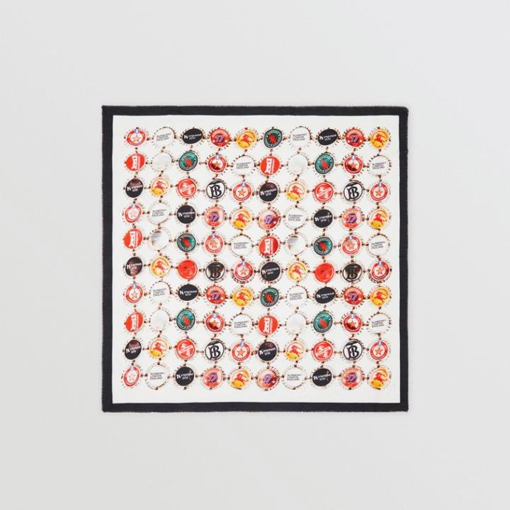 Burberry Burberry Bottle Cap Print Cotton Silk Large Square Scarf, Multicolour