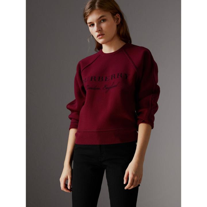 Burberry Burberry Topstitch Detail Wool Cashmere Blend Sweater, Red