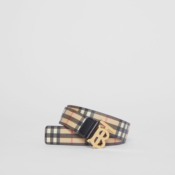 Burberry Burberry Monogram Motif Vintage Check E-canvas Belt, Beige