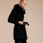 Burberry Burberry Wool Cashmere Trench Coat With Fur Collar, Size: 04, Black