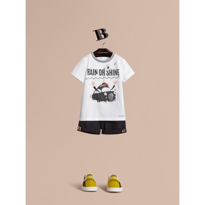 Burberry Burberry Rain Or Shine Motif Cotton T-shirt, Size: 2y, White