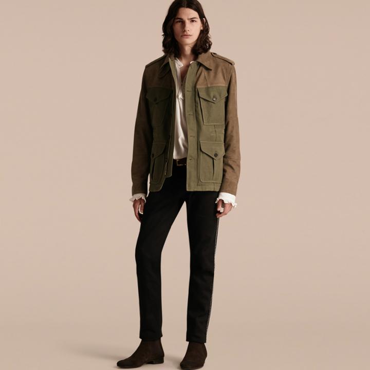 Burberry Burberry Ramie Cotton And Suede Field Jacket, Size: 36, Green
