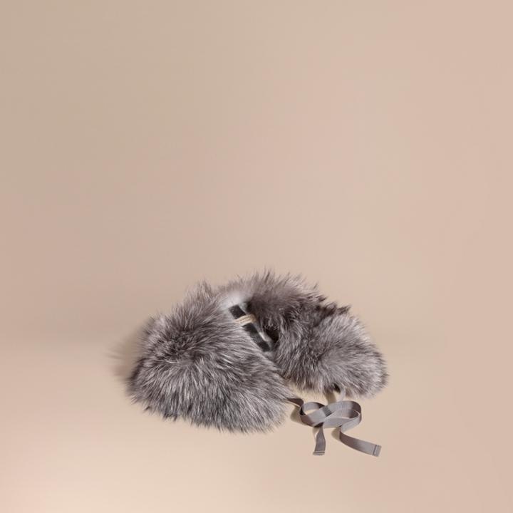 Burberry Burberry Fox Fur Collar With Check Cashmere Lining, Grey