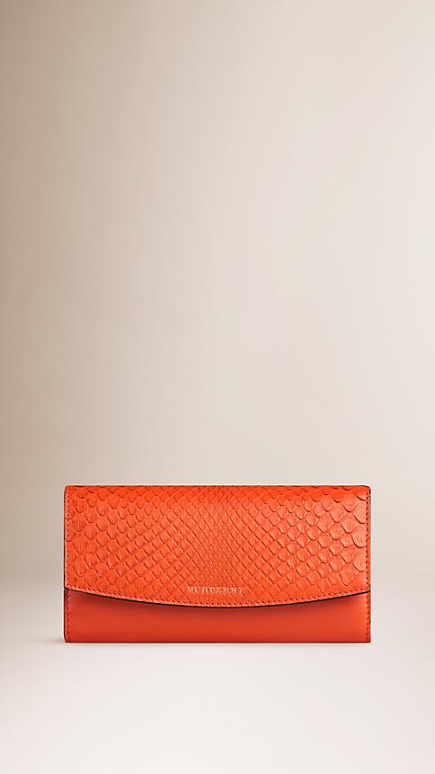 Burberry Python-trim Leather Continental Wallet
