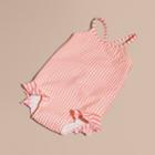 Burberry Burberry One-piece Striped Swimsuit With Check Ruffles, Size: 12m, Orange