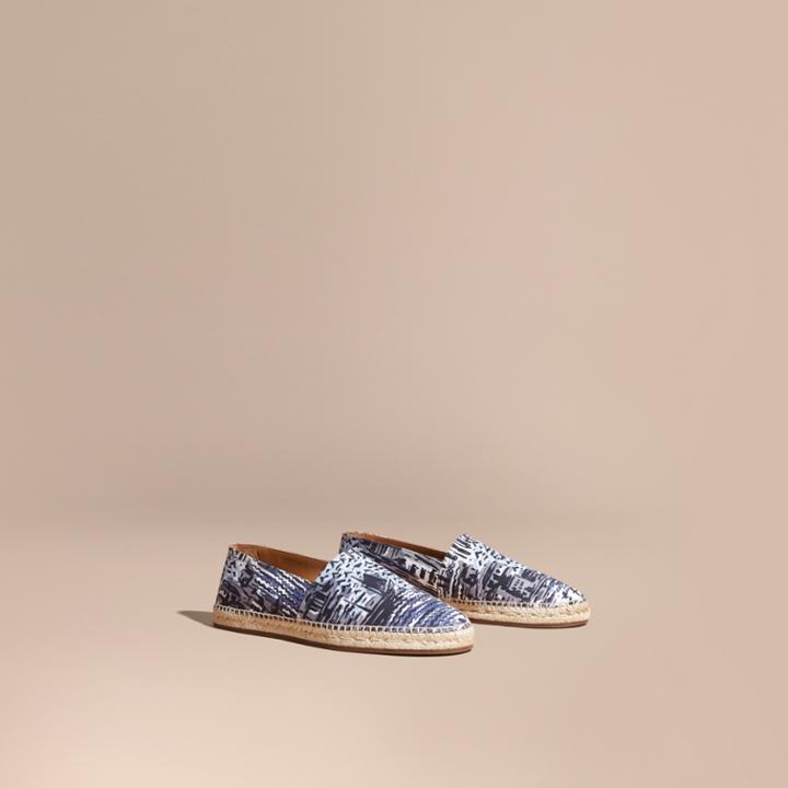 Burberry Burberry British Seaside Print Cotton Espadrilles, Size: 44, Blue