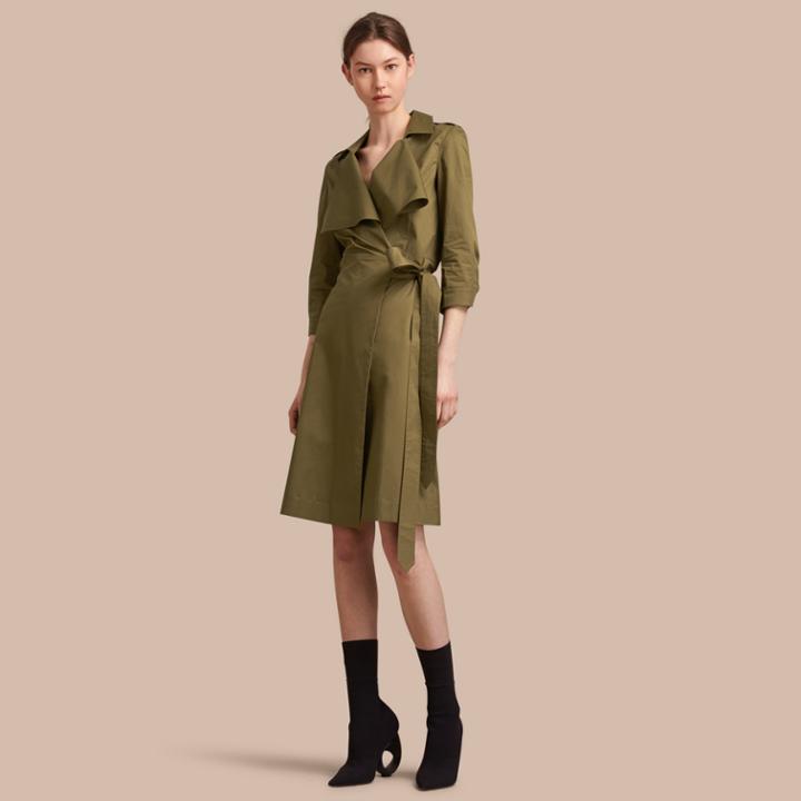 Burberry Burberry Oversize Lapel Stretch Cotton Trench Dress, Size: 04, Green
