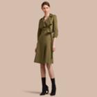 Burberry Burberry Oversize Lapel Stretch Cotton Trench Dress, Size: 04, Green