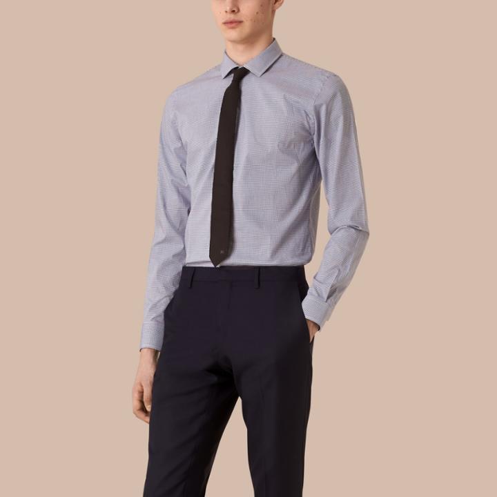 Burberry Burberry Slim Fit Gingham Cotton Poplin Shirt, Size: 15.5, Blue