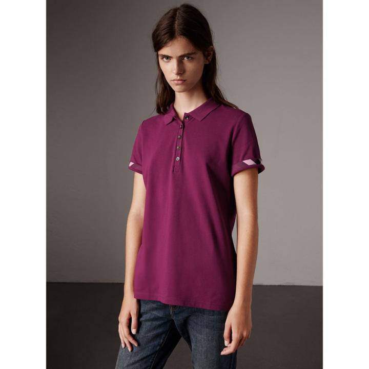 Burberry Burberry Check Trim Stretch Cotton Piqu Polo Shirt, Size: Xs, Purple