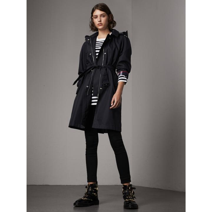 Burberry Burberry Detachable Hood Cotton Blend Car Coat, Size: 14, Blue