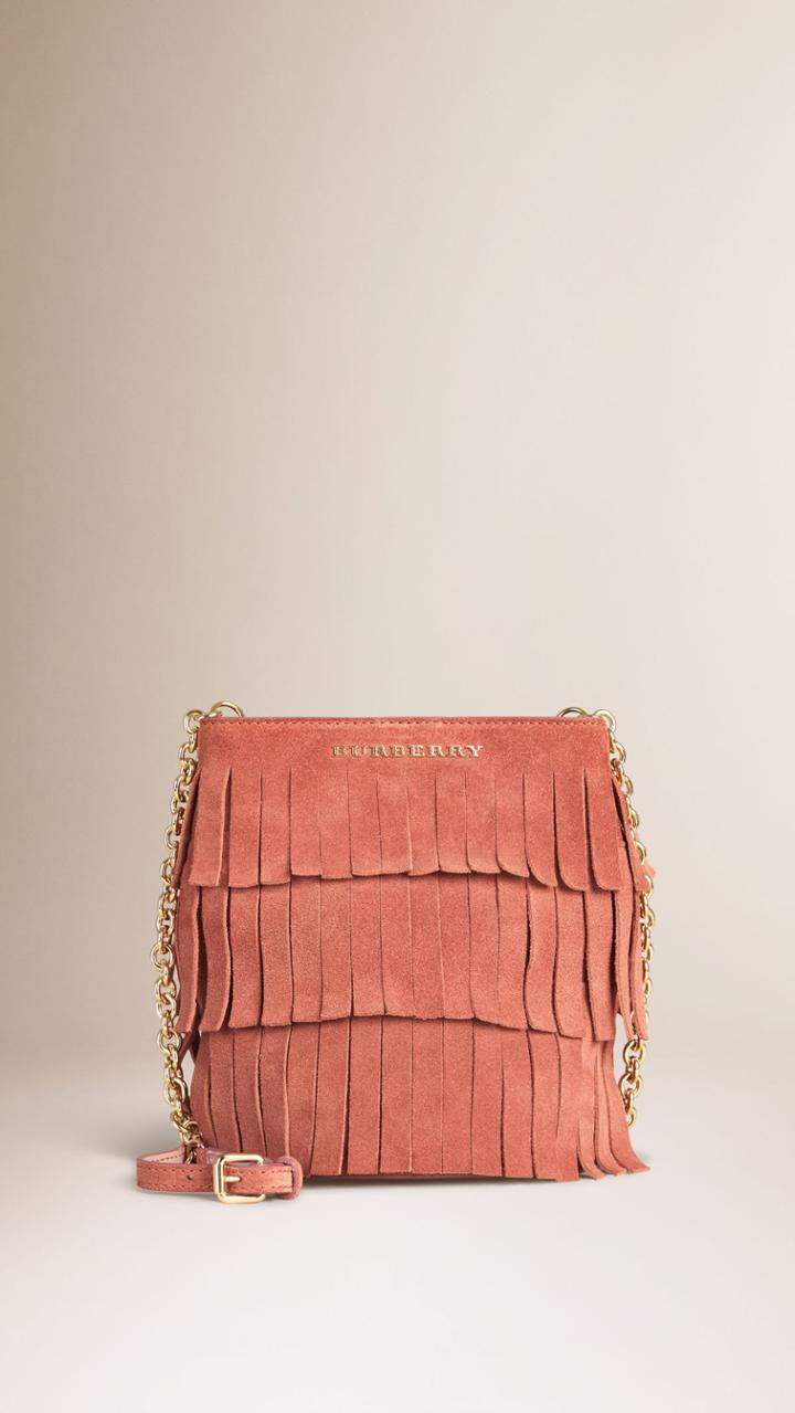 Burberry Burberry The Baby Bucket Bag In Tiered Suede Fringing, Orange