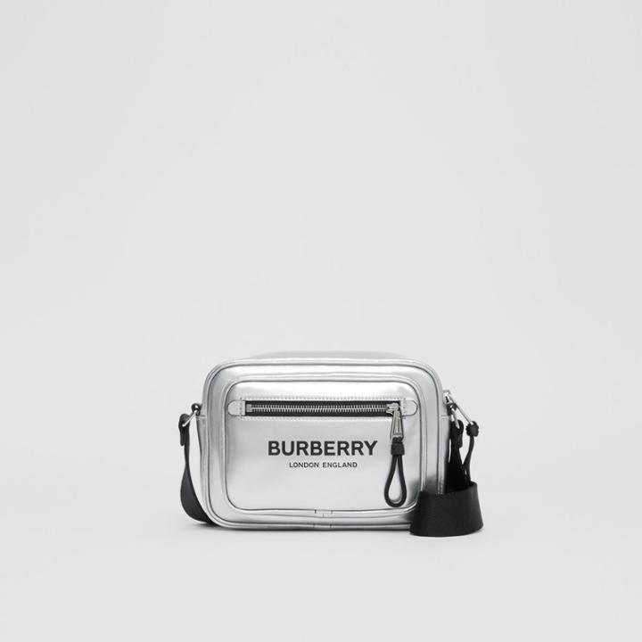 Burberry Burberry Metallic Coated Canvas Crossbody Bag, Grey