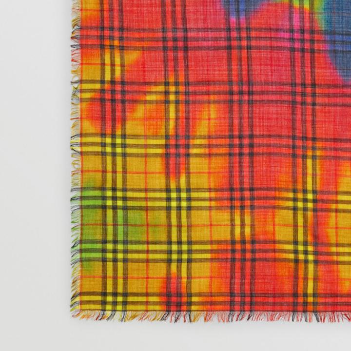 Burberry Burberry Tie-dye Vintage Check Wool Silk Large Square Scarf