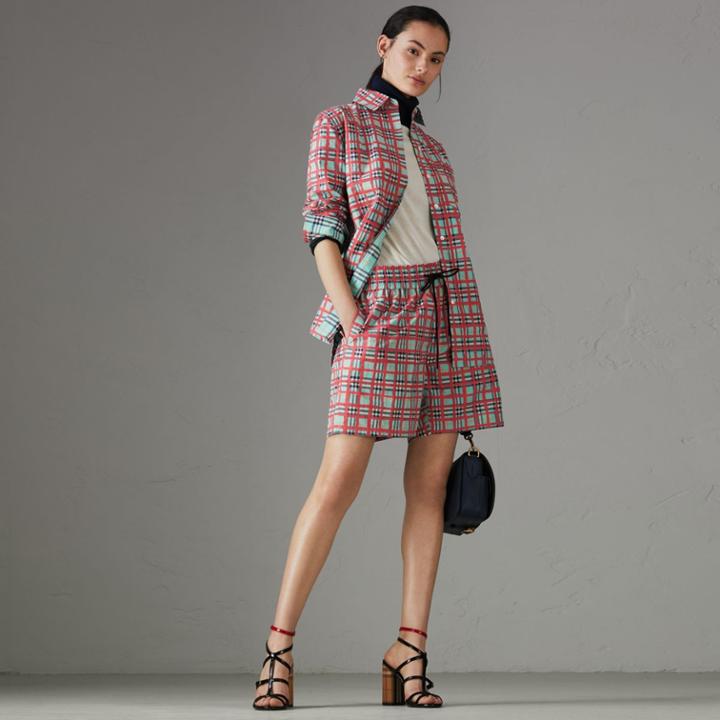 Burberry Burberry Painted Check Cotton Drawcord Shorts, Size: 06, Blue