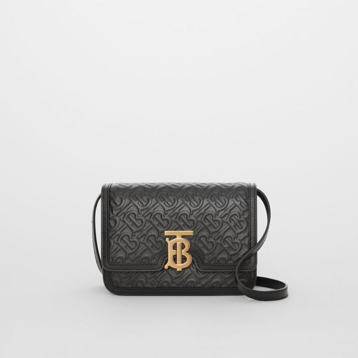 Burberry Burberry Small Monogram Leather Tb Bag, Black