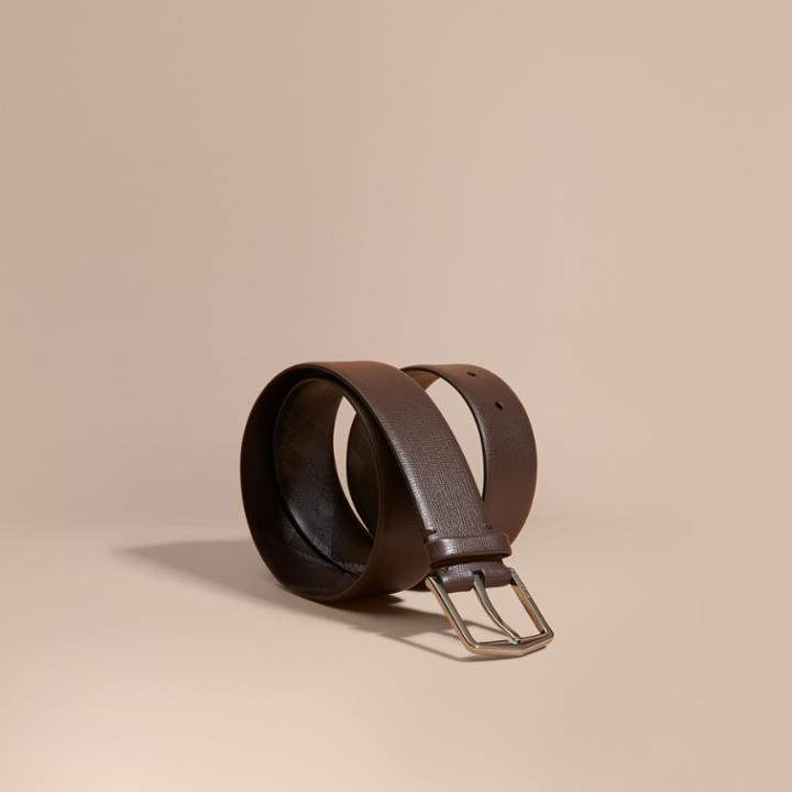 Burberry Burberry London Leather Belt With Check Detail, Size: 110, Brown