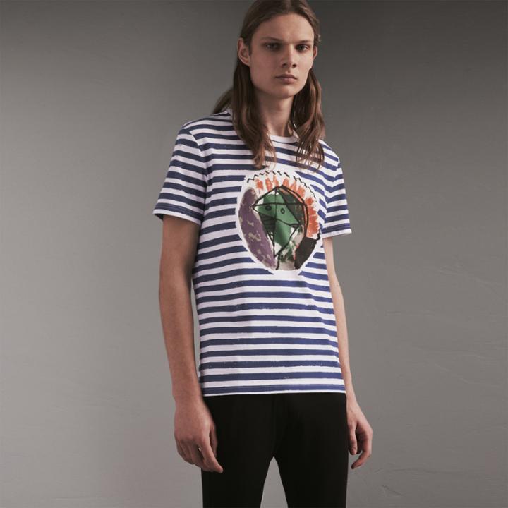 Burberry Burberry Pallas Head Print Striped Cotton T-shirt, Size: M, White