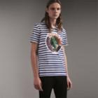 Burberry Burberry Pallas Head Print Striped Cotton T-shirt, Size: M, White