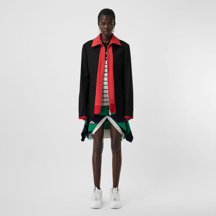 Burberry Burberry Track Top Detail Wool Twill Tailored Jacket, Size: 06, Black