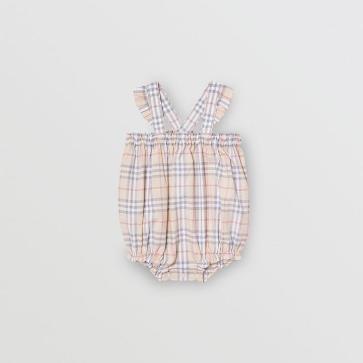 Burberry Burberry Childrens Ruffle Detail Check Cotton Playsuit, Size: 12m, Beige