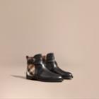 Burberry Burberry Strap Detail House Check And Leather Ankle Boots, Size: 38, Black