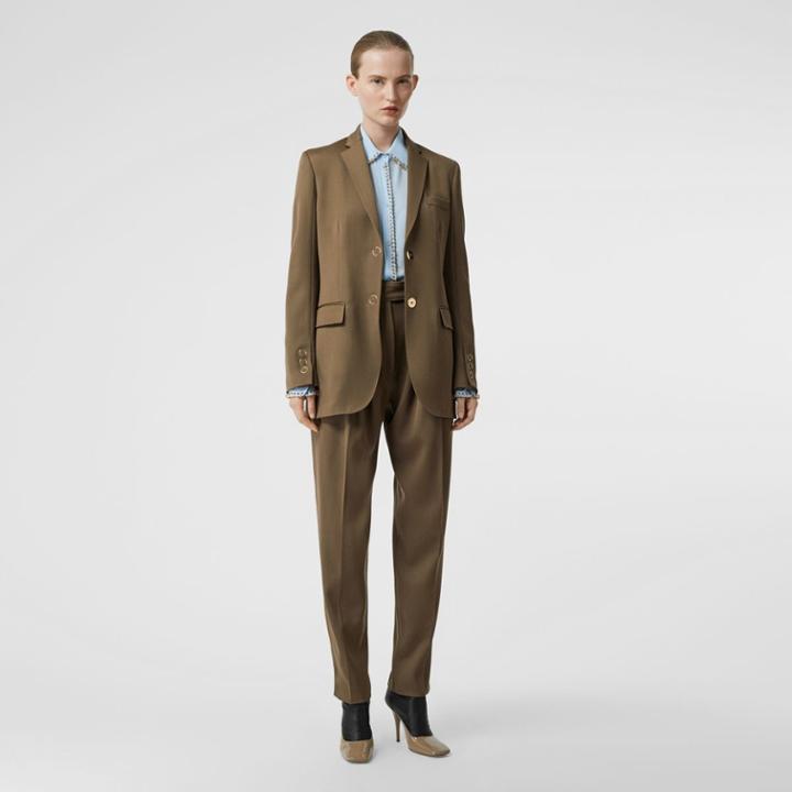 Burberry Burberry Pleat Detail Wool Twill Tailored Trousers, Size: 00, Beige