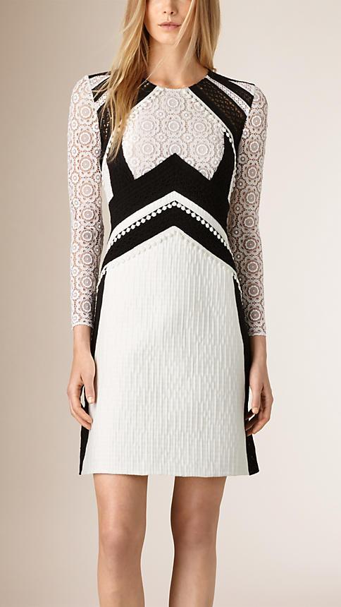 Burberry Prorsum A-line Patchwork Lace Cotton Silk Dress
