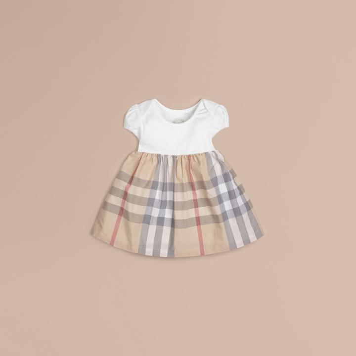 Burberry Burberry Check Detail Cotton Dress, Size: 12m, Beige