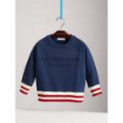 Burberry Burberry Striped Hem Embroidered Cotton Jersey Sweatshirt, Size: 8y, Blue