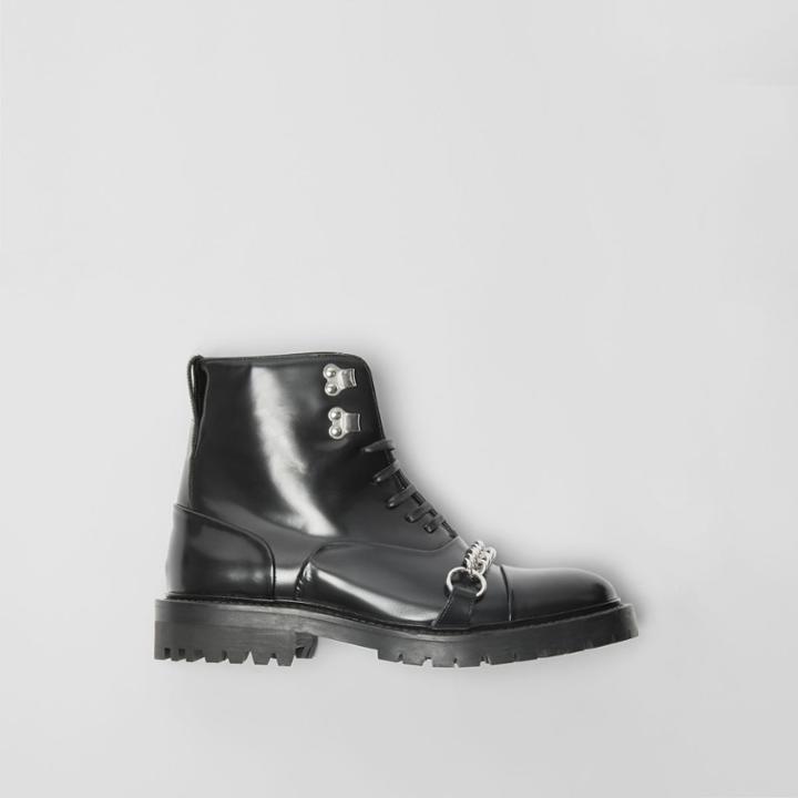 Burberry Burberry Link Detail Leather Lace-up Ankle Boots, Size: 38, Black