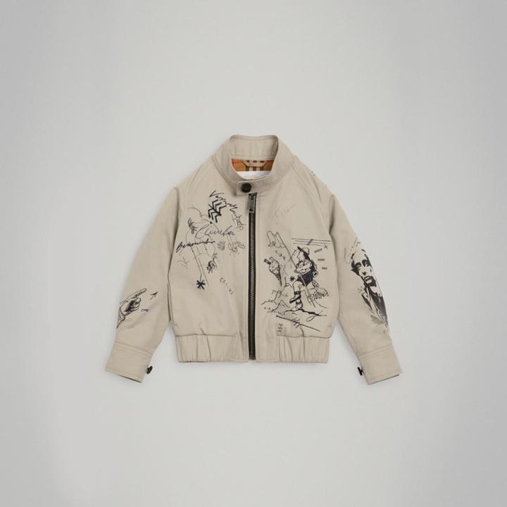 Burberry Burberry Adventure Print Gabardine Harrington Jacket, Size: 12y, Beige