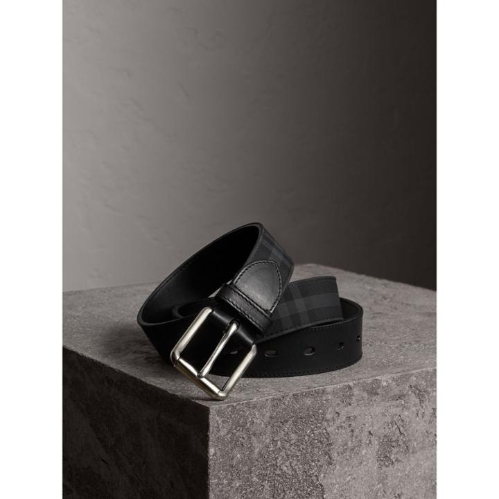Burberry Burberry Horseferry Check And Leather Belt, Size: 80, Black