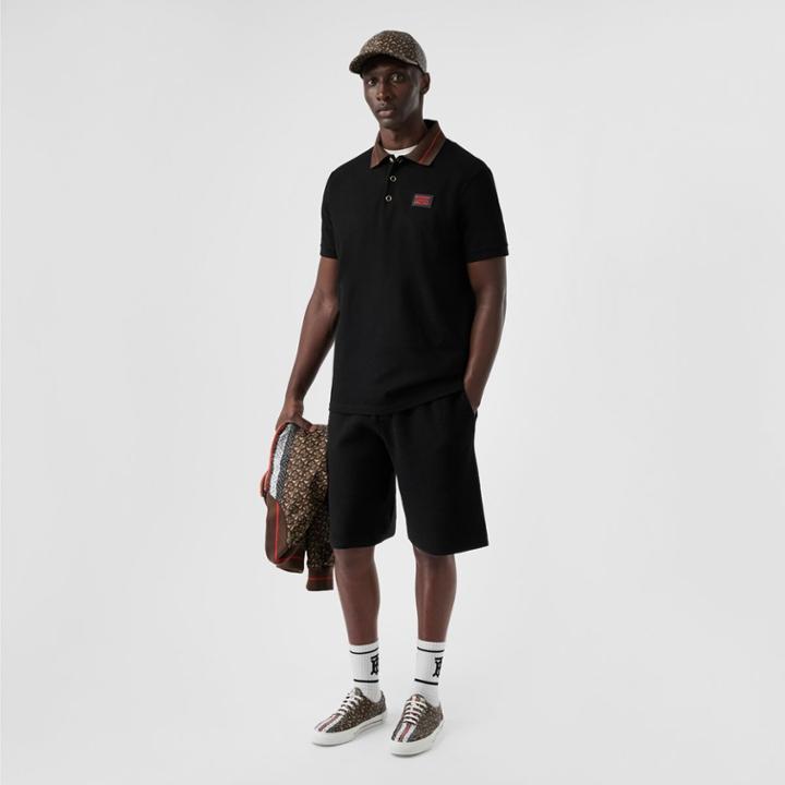 Burberry Burberry Logo Detail Cotton Piqu Polo Shirt, Black