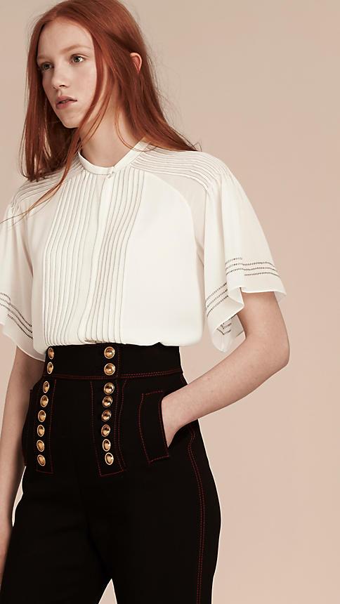 Burberry Prorsum Cape Sleeve Silk Blouse