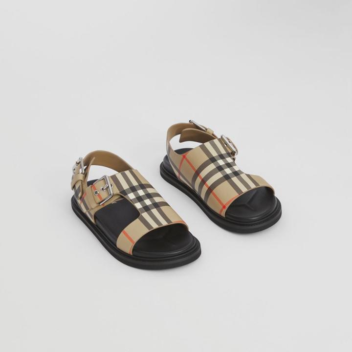 Burberry Burberry Childrens Vintage Check Leather Buckled Sandals, Size: 27