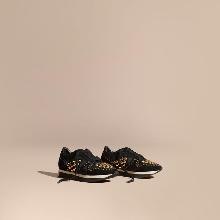 Burberry Burberry The Field Sneaker In Studded Suede, Size: 38, Black