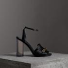 Burberry Burberry Link Detail Perspex Heel Satin Sandals, Size: 35, Black