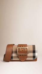 Burberry Burberry The Buckle Bag In House Check And Leather, Brown