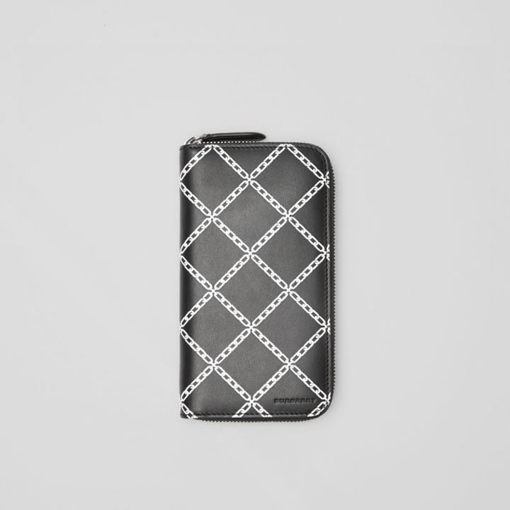 Burberry Burberry Link Print Leather Ziparound Wallet, Black