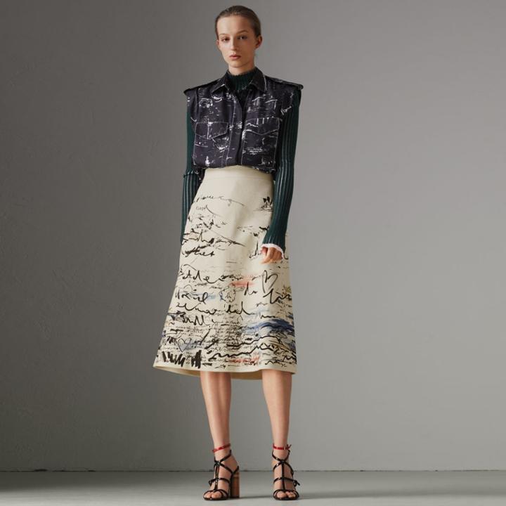 Burberry Burberry Coastal Print Cotton Linen A-line Skirt, Size: 06