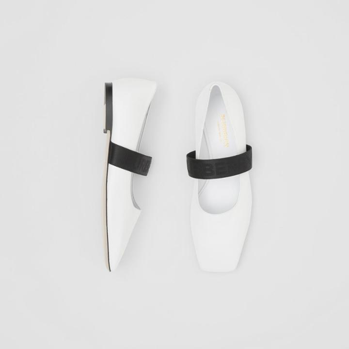 Burberry Burberry Logo Detail Lambskin Flats, Size: 35, White