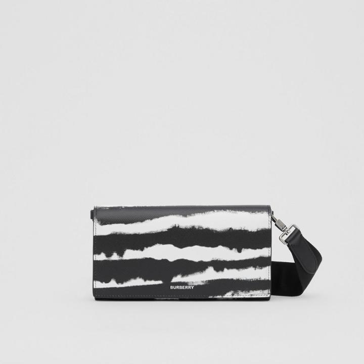 Burberry Burberry Watercolour Print Leather Wallet With Detachable Strap, Black
